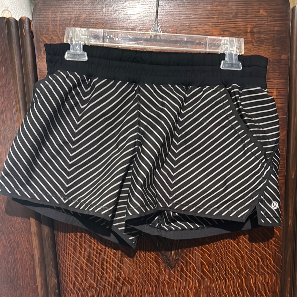lululemon athletica Black and White Striped Athletic Shorts